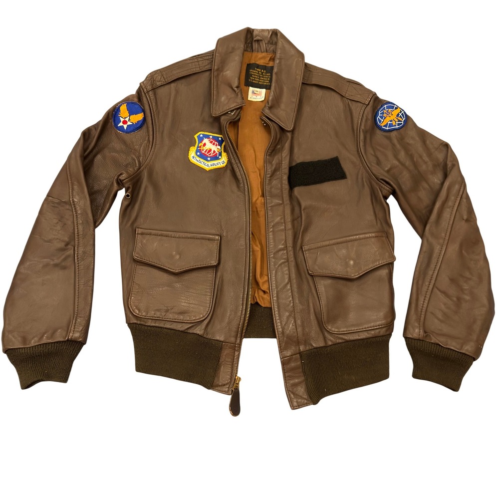 Avirex Type A-2 Genuine Horsehide Leather Flight Jacket Brown Mens 36 Patches